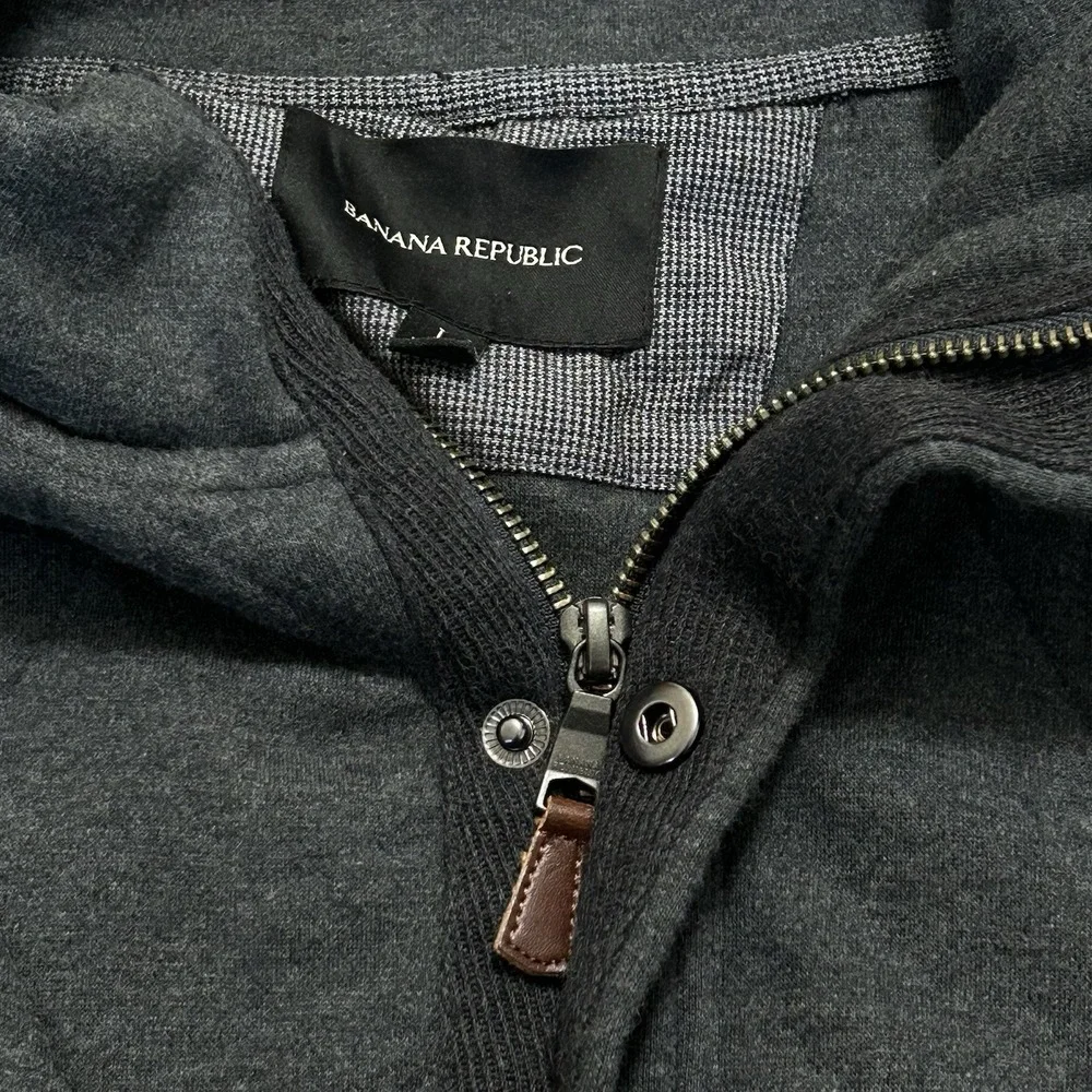 Banana Republic Quilted‎ Full-Zip Sweatshirt Jacket -Men's LARGE-Charcoal Grey